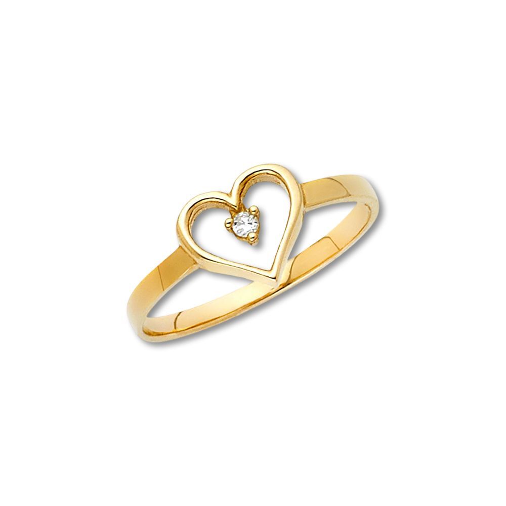 14K Heart CZ Ring Solid Yellow Gold Love Jewelry By Tehrani